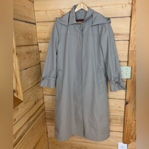 London Fog Women's 14 P Tan Trench Coat Wool Lined Size XL Hooded Quiet Luxury
